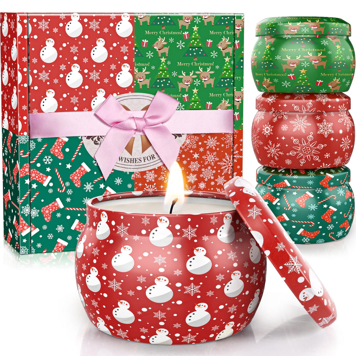 DeckTheHalls Christmas Candles, Scented Candles for Reading, Yoga, Dining, Bathing, Candle Set for Women & Men, Made with Natural Ingredients Soy Candles, Ideal Present Choices (4.4 Oz, 4 Pack)