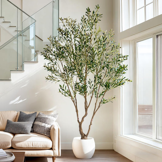 Large Fake Plastic plantas Tall Artificial Trees with Pot Indoor Outdoor Realistic Floor Faux Olive Trees for Home Living Room Office Porch Outside Patio Modern Farmhouse Decor Housewarming Gift