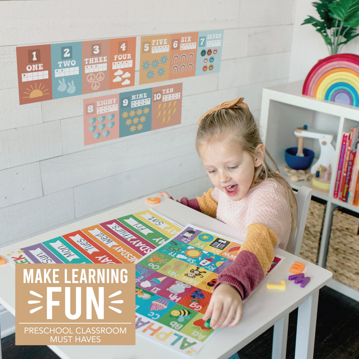 Hadley Designs Alphabet for Classroom Wall Decor - ABC Posters for Classroom Wall Chart Preschool & Kindergarten, ABC Letters & Number Line Elementary, Alphabet Cards, Retro Classroom Decor