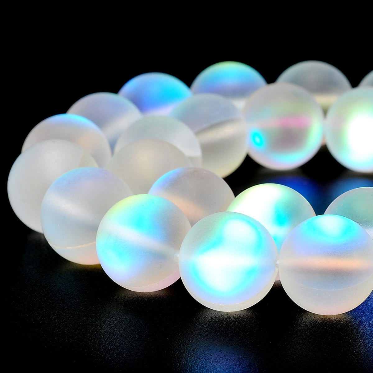 RUBYCA 8mm Round Moonstone Matte Crystal Glass Beads Aura for Jewelry Making White, 1 Strand