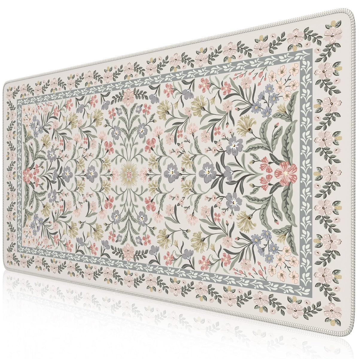 iCasso Desk Matt for Desktop, Cute Desk Pad Mat, XXL Large Mouse Pad, Anti-Slip Big Mousepad with Stitched Edges, Keyboard Pad for Computer(Gray Floral)
