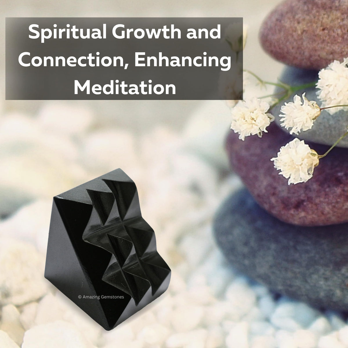 Amazing Gemstone Black Agate Crystal Pyramid with 9 Pyramid Plate Bottom - 1" Mini Pyramid Figurine of Natural Stone Pyramid for Meditation, Reiki, Chakra Balancing Vastu Pooja and Crystal Grids