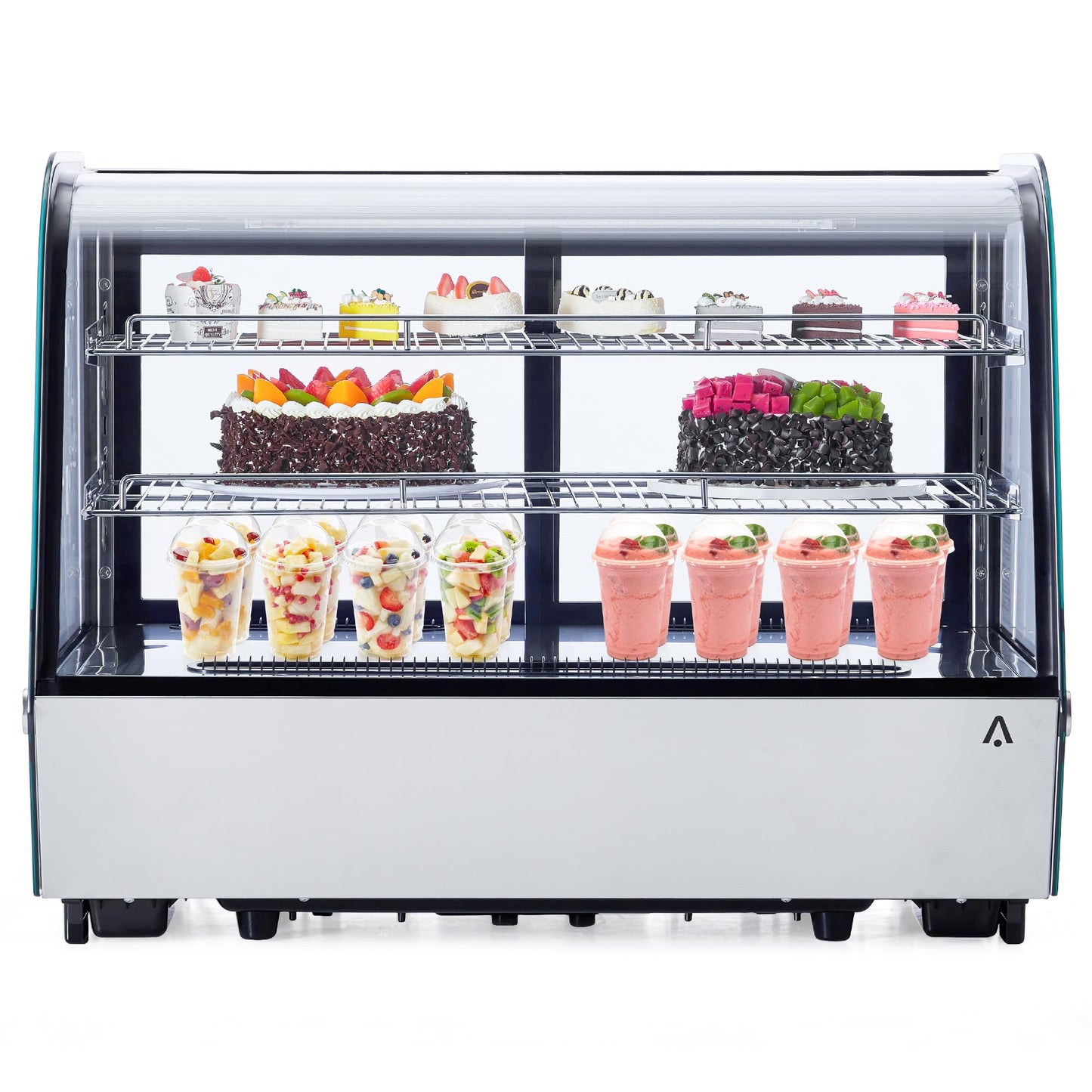 5.6 Cu.ft Refrigerated Display Case, Countertop Refrigerated Display Case, Commercial Cake Display Refrigerator with Curved Glass, LED Light, Adjustable Shelves, 0-12℃ for Bakery, Cafe, Dessert Shop