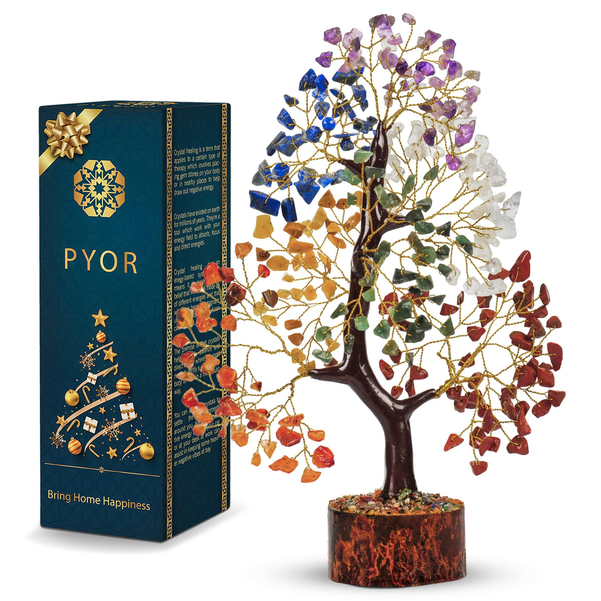 PYOR 7 Chakra Tree of Life Crystal Tree - Seven Chakra Healing Crystals & Stones for Chakra Balancing | Meditation | Reiki | Yoga Decor | Spiritual Gift | Gift for Woman