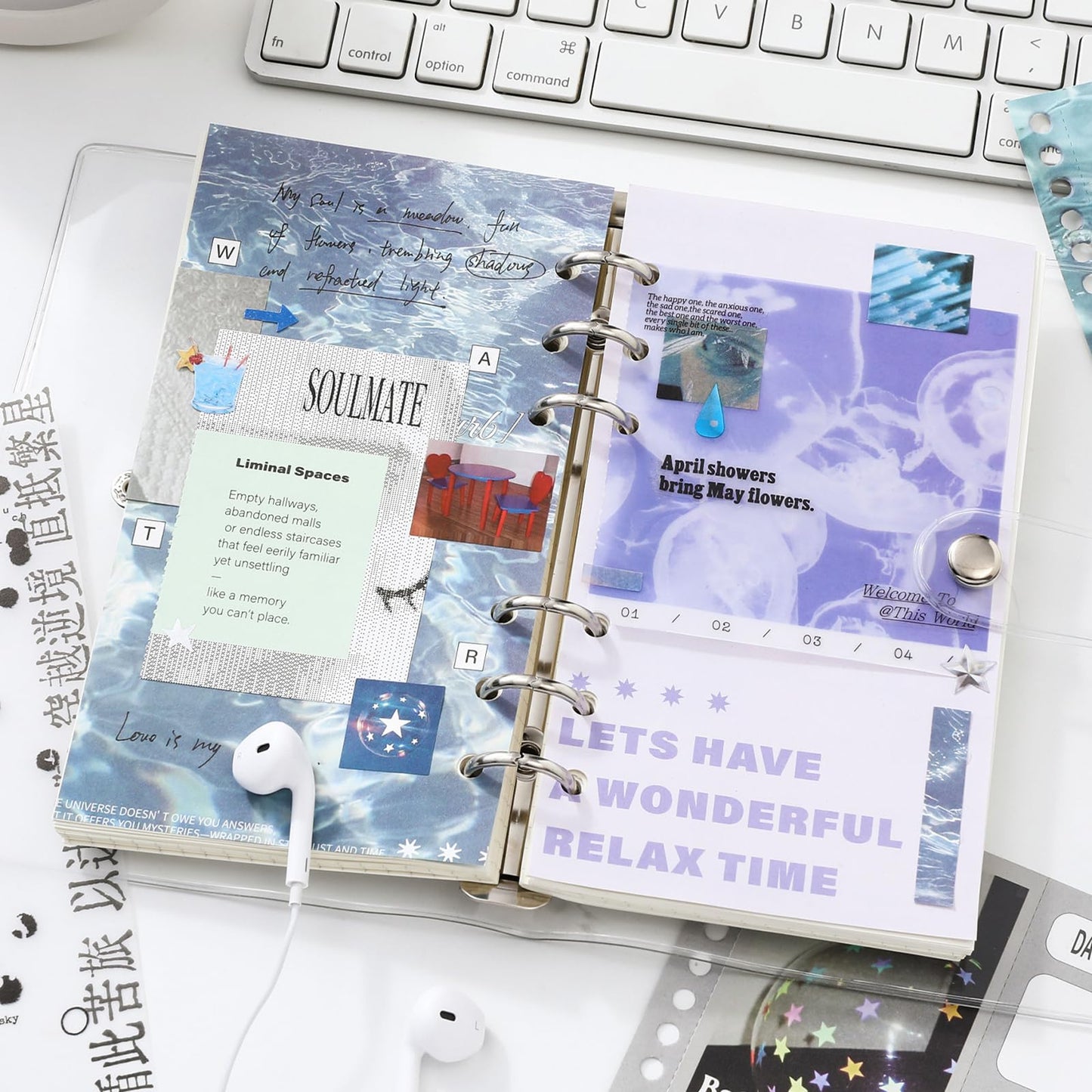 ZHIJIANHZ Premium Stcker Book for Scrapbooking, 65 Sheets Including Patterned, Vellum and Glitter Paper, Junk Journal Supplies for Adults with Vintage Stickers, 4.9 x 6.9 Inches