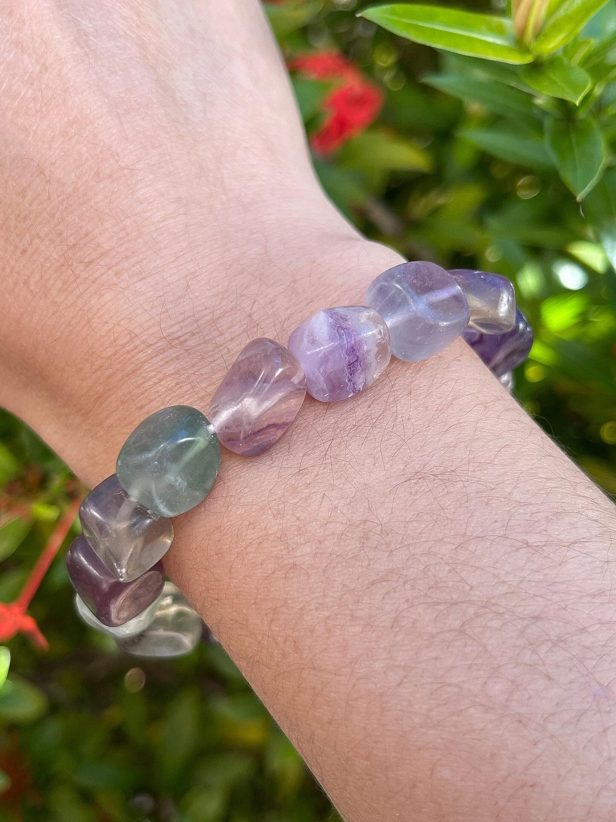 GAF TREASURES Rainbow Fluorite Crystal Nugget Bracelet, Genuine Rainbow Fluorite Tumbled Gemstone Bracelet, Healing Crystal Bracelet, Gift for Men & Women (1)
