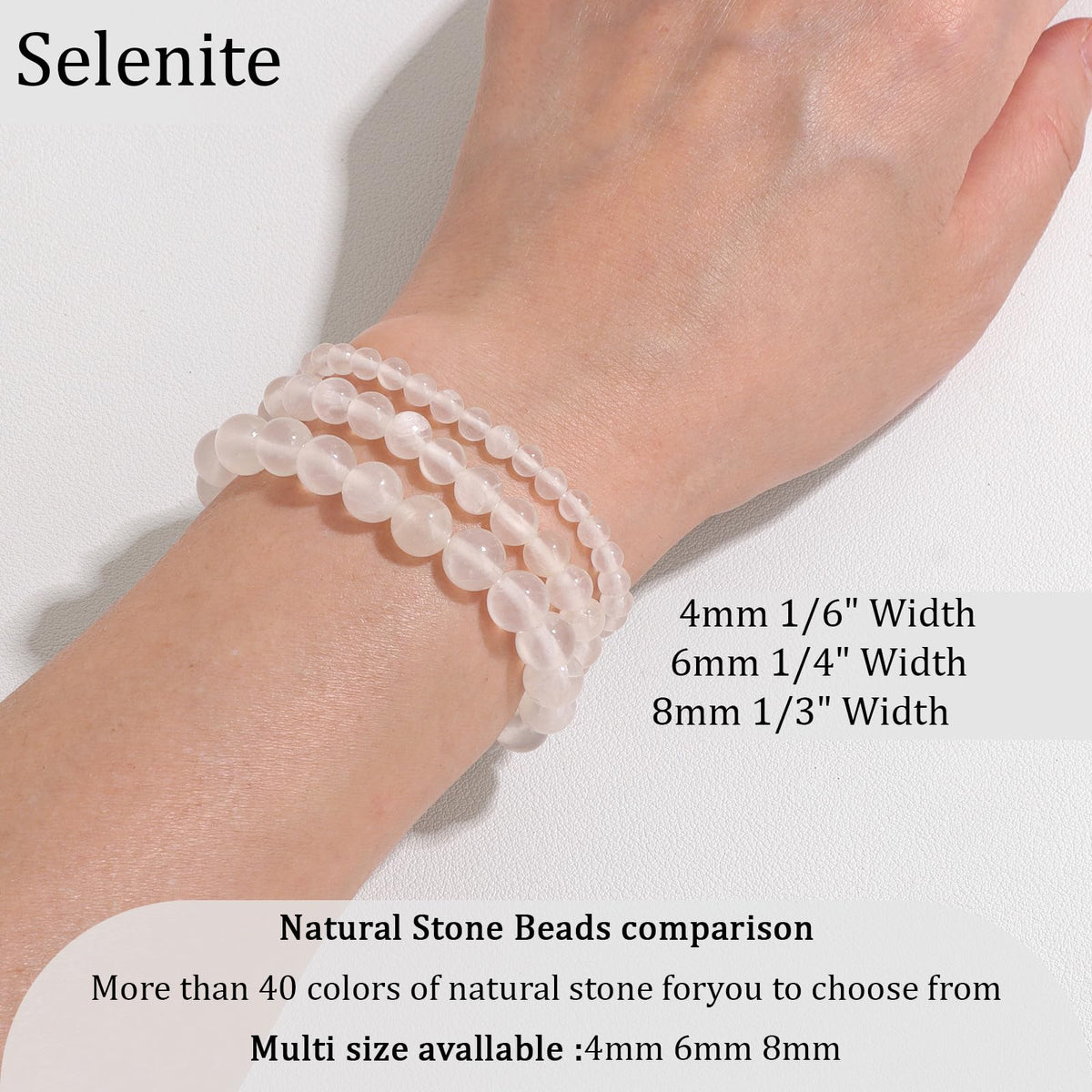 Vinswet Healing Crystal Bracelets for Women Men 6mm Selenite Natural Stone Beaded Stretch Bracelet Handmade Gemstone Reiki Spiritual Jewelry Gifts