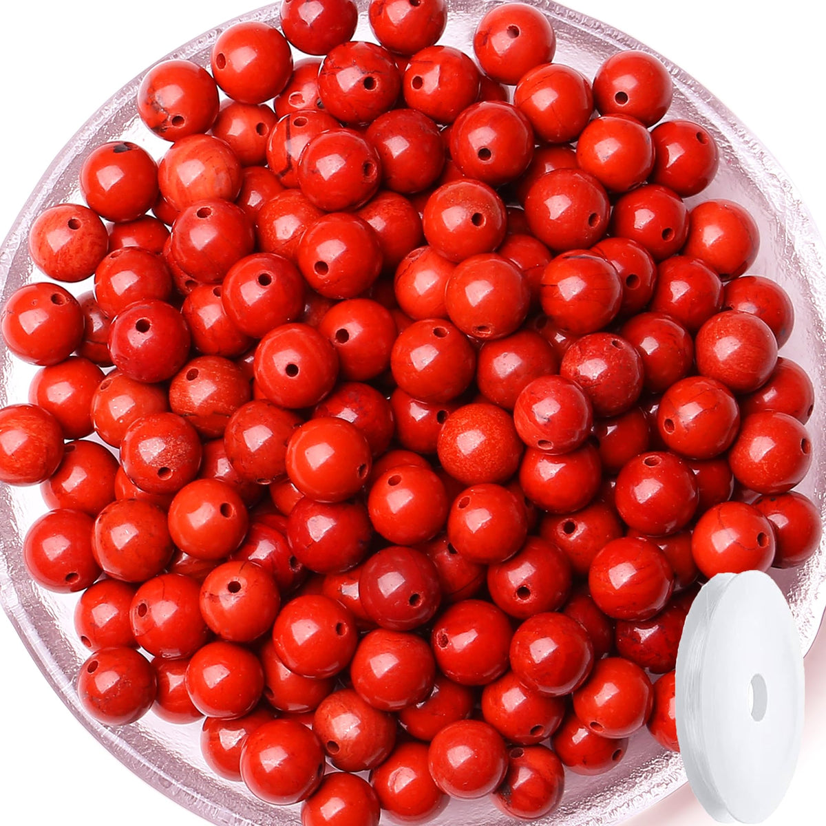 QINJIEJIE 100PCS Red Jasper Beads 8mm Natural Stone Beads Round Loose Gemstone Bead for Bracelet Beading Crystal Jewelry Making DIY Necklace Earrings 0.32"