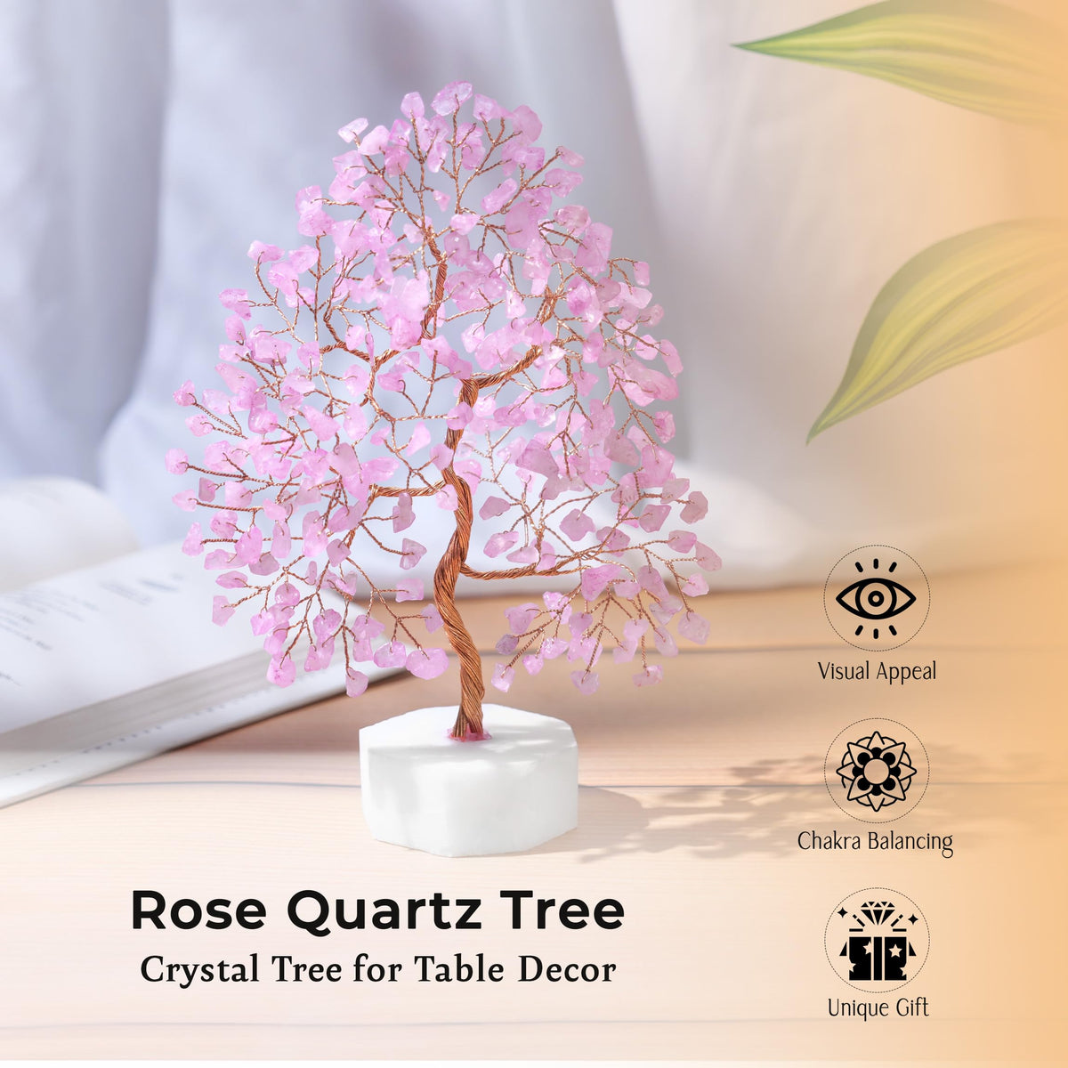 Rose Quartz Tree, Gemstone Tree, Crystal Tree for Positive Energy, Crystals and Healing Stones, Tree of Life, Chakra Tree - Luck, Thoughtful Gifts for Women, Tree of Life Decor, Clever Birthday Gifts