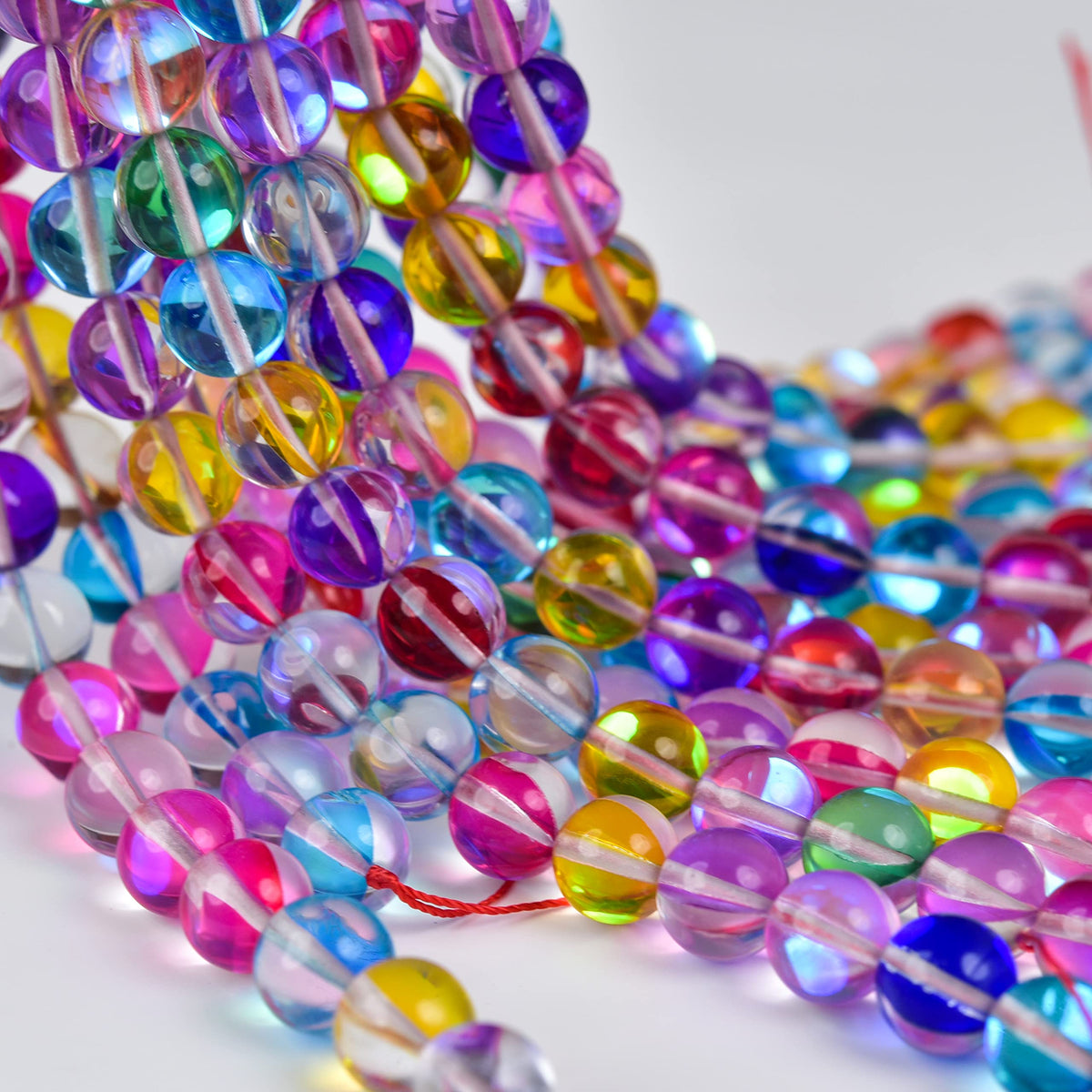 Asingeloo 6mm Mix Color Angel Aura Round Gemstone Polished Mermaid Aura Moonstone Smooth Stone Loose Beads Crystal Quartz for DIY Jewelry Making 1 Strand 15