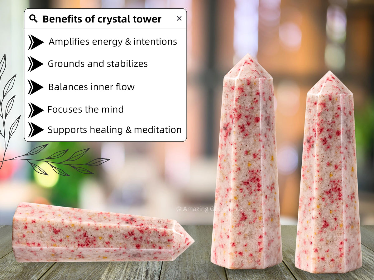 Amazing Gemstone Cinnabarite Crystal Towers - Natural Healing Crystal Point Obelisk for Reiki Healing and Crystal Grid (3" to 4" INCH)