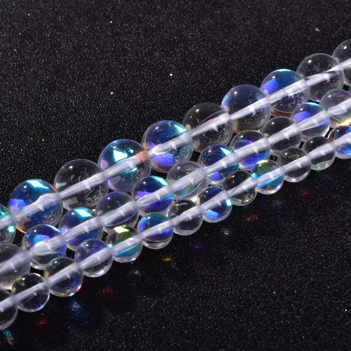 Asingeloo 60PCS 6mm White Angel Aura Round Gemstones Polished Mermaid Aura Moonstone Beads Smooth Stone Loose Beads Crystal Quartz for DIY Jewelry Making 1 Strand 15”
