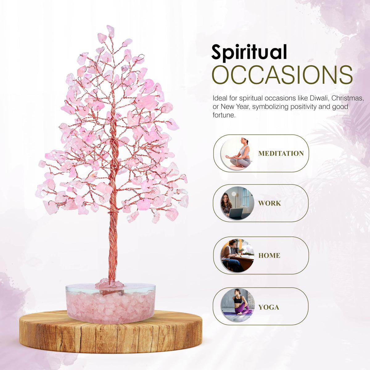 Crocon® Rose Quartz Heart Shape Base Crystal Tree, Birthday Gifts for Women, Healing Crystals Tree of Life, Positive Energy, Good Luck, Home Office Decor Gifts, Gift for Women - Sister Mom & Grandma