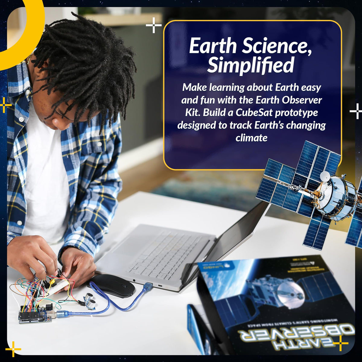 LINGO Earth Observer STEM Coding Kit - Build & Code Your Own Satellite to Monitor Earth's Climate from Space - Science Kits for Ages 13+ Years for Birthdays & Holidays