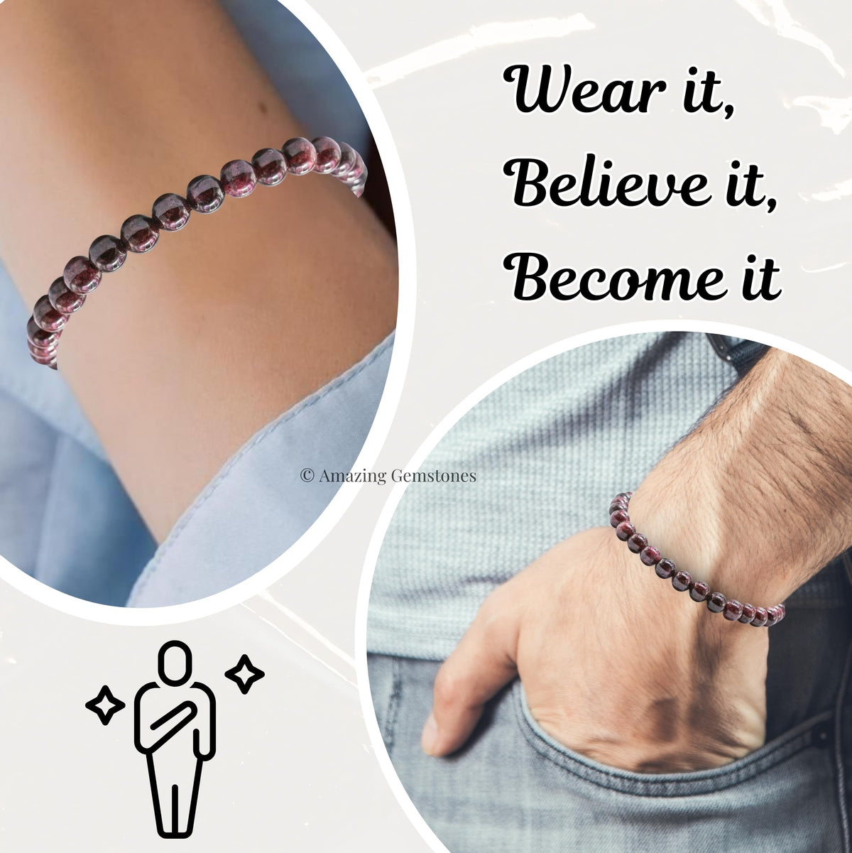 Amazing Gemstone Garnet Bracelet, Gifts For Men & Women - Protection Healing Crystal Bracelet - 6mm Gemstone Beaded Adjustable Bracelet, Pulseras Para Hombres Mujer Stocking Stuffers