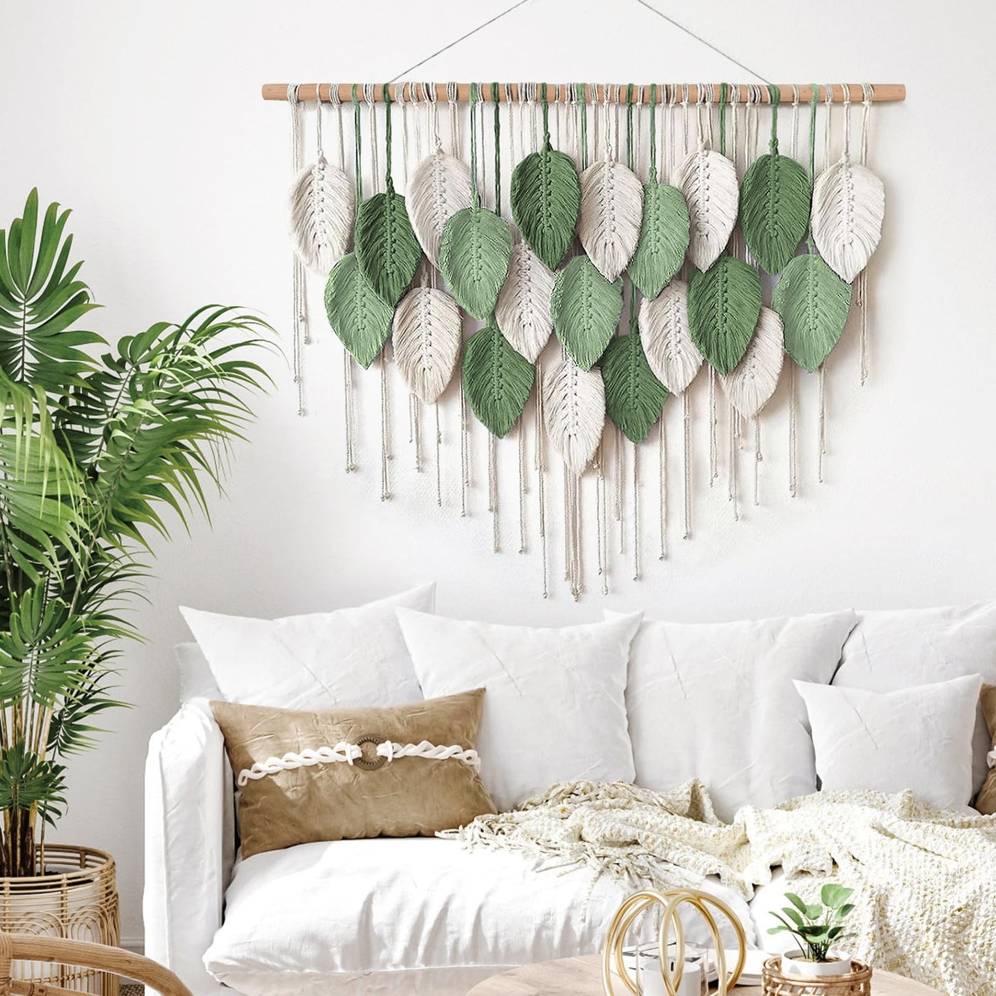 Weldomcor Large Macrame Wall Hanging, Boho Leaves Macrame Tapestry Wall Decor Handmade Woven Hanging Decor Chic Bohemian Wall Art Home Decoration for Bedroom Living Room Nursery Office 39"W x 29.5"L