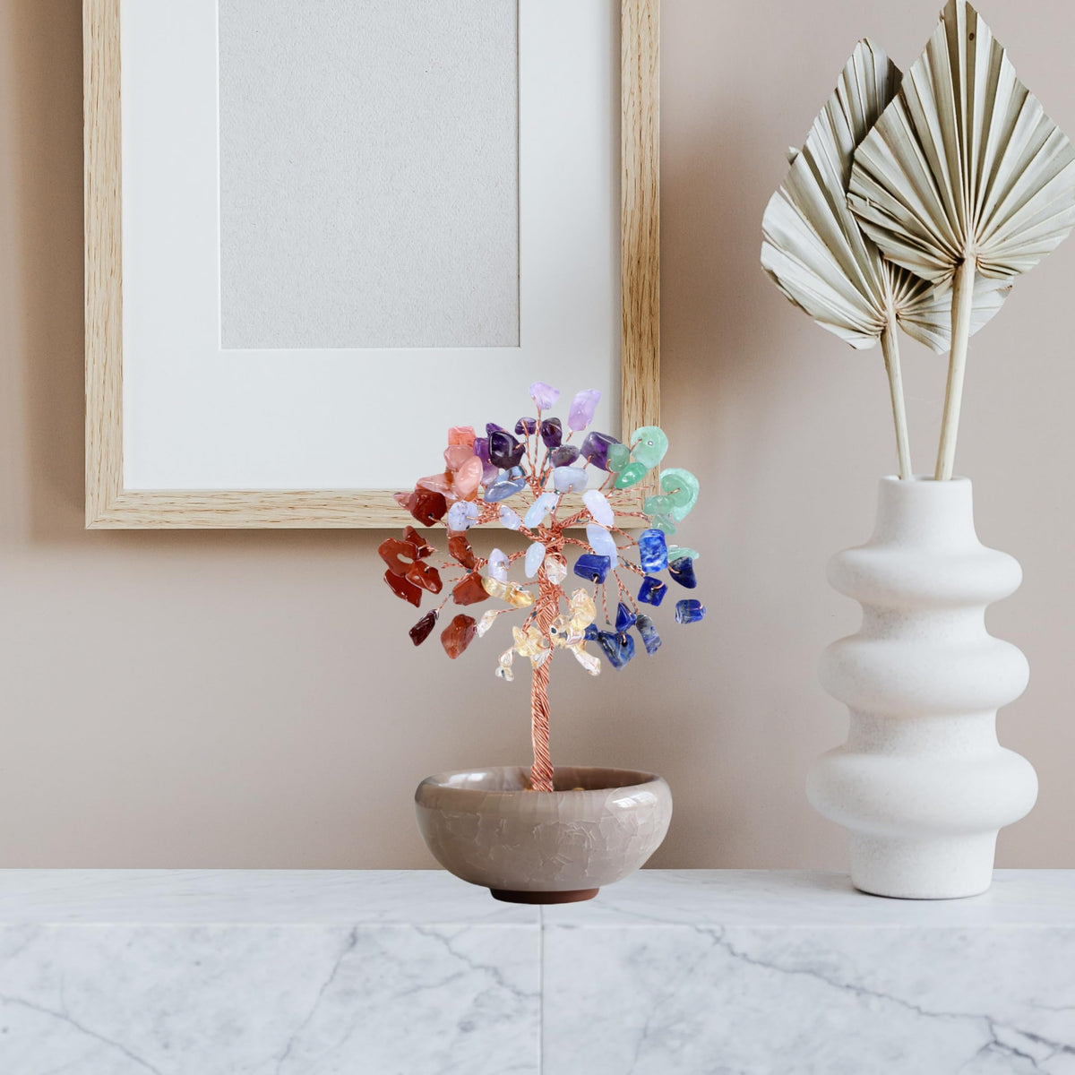 Seven Chakra Tree of Life Crystal Tree - Healing Crystals Tree for Home Decor 7 Chakra Crystals Healing Tree of Life for Meditation and Yoga 7 Chakras Stones on Tree of Life for Spiritual Healing