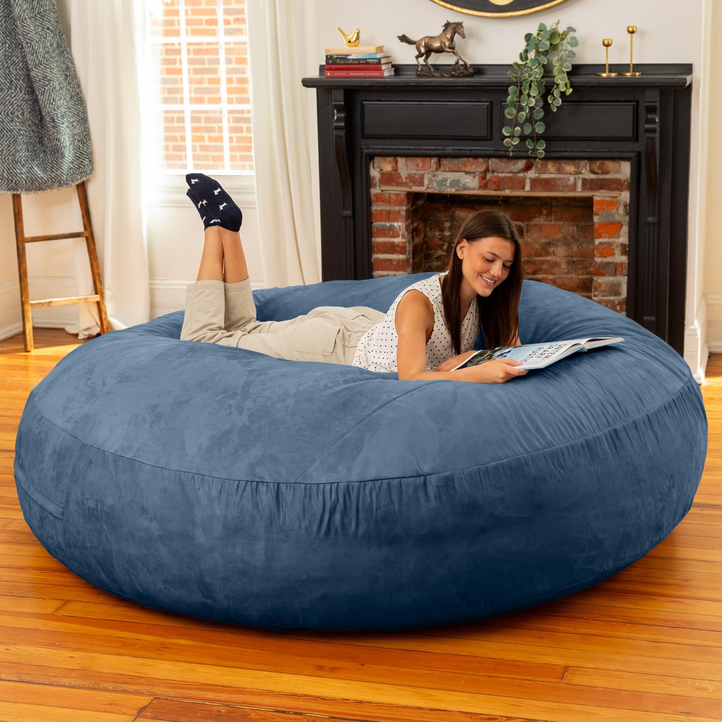 Jaxx 6 Foot Cocoon - 2-in-1 Convertible Bean Bag Bed & Large Bean Bag Chair for Adults, Navy