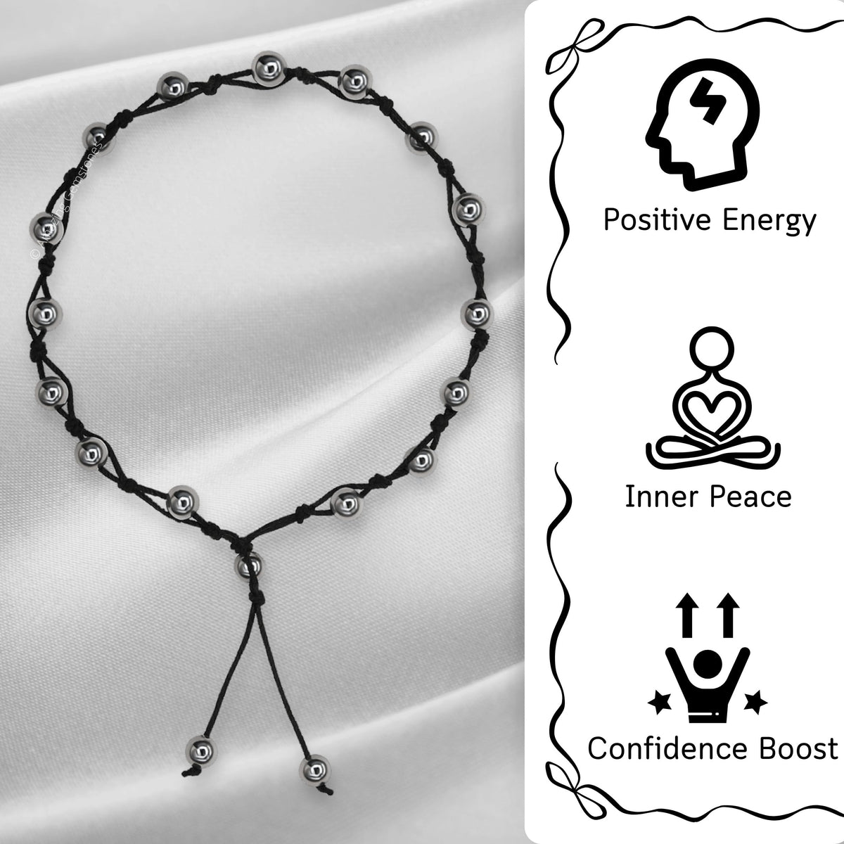 Amazing Gemstone Silver Hematite Anklet Ankle Bracelets for Women - Waterproof Beaded Healing Crystal Anklets, Plus Size Chakra Gemstone Bead Anklet (Stretchy Adjustable - Hand Knotted)