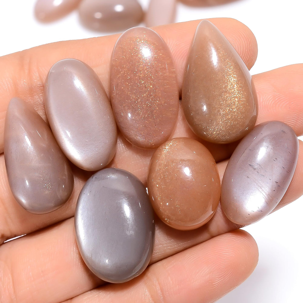 Gemkora 70+ cts Natural Peach Moonstone Gemstone Wholesale Cabochons Lot, Jewelry Making Loose Gemstone, Polished Decor, DIY, Wire Wrapping, Reiki, Wikka, Healing Crystals, Bulk Gemstone (5 to 7 pcs)