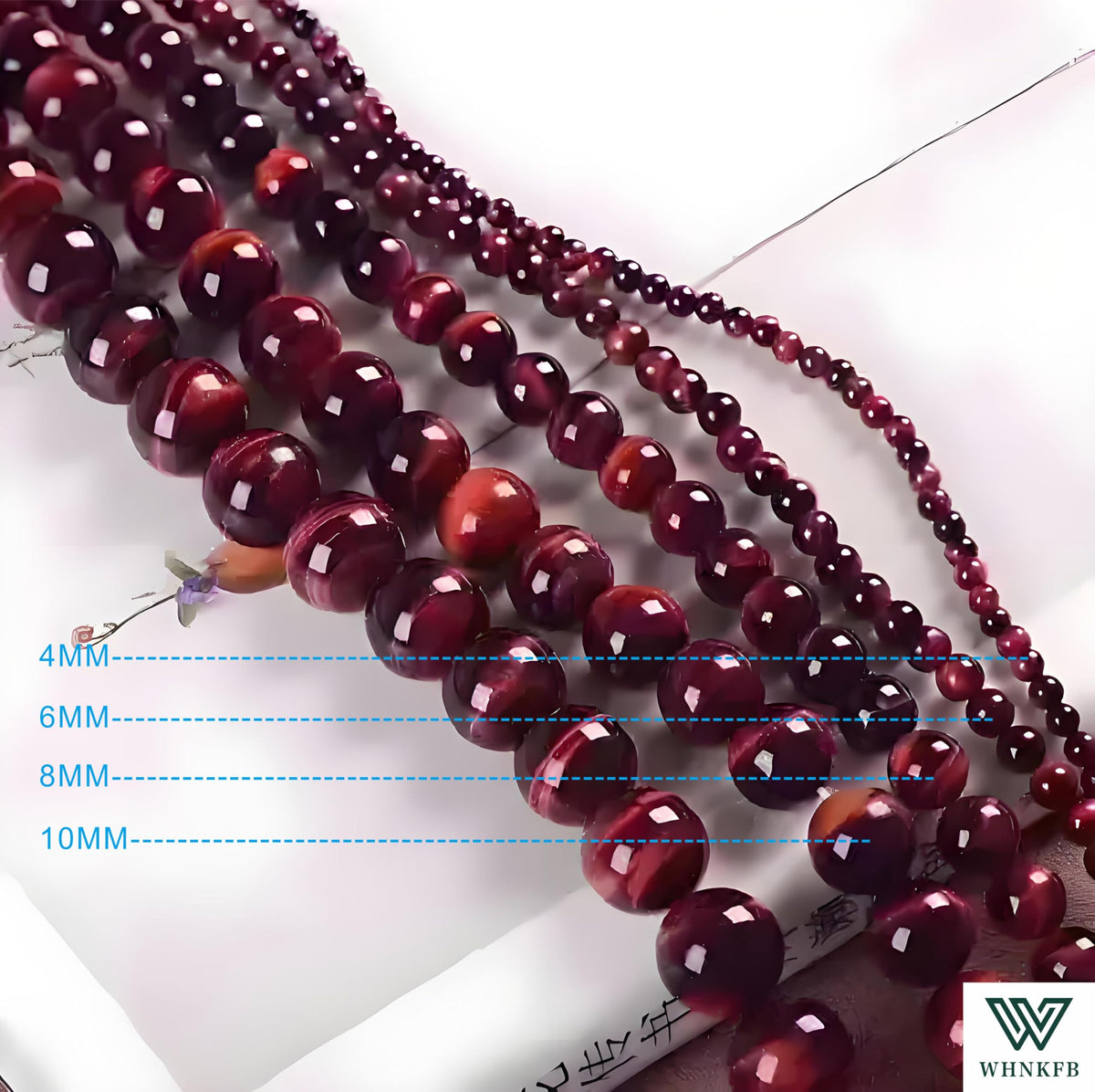 WHNKFB 8mm 50PCS Natural Red Tiger's Eye Round Beads, Smooth Polished Loose Gemstone Beads for Jewelry Making Craft - 4mm 6mm 8mm 10mm Options with Free Elastic Cord