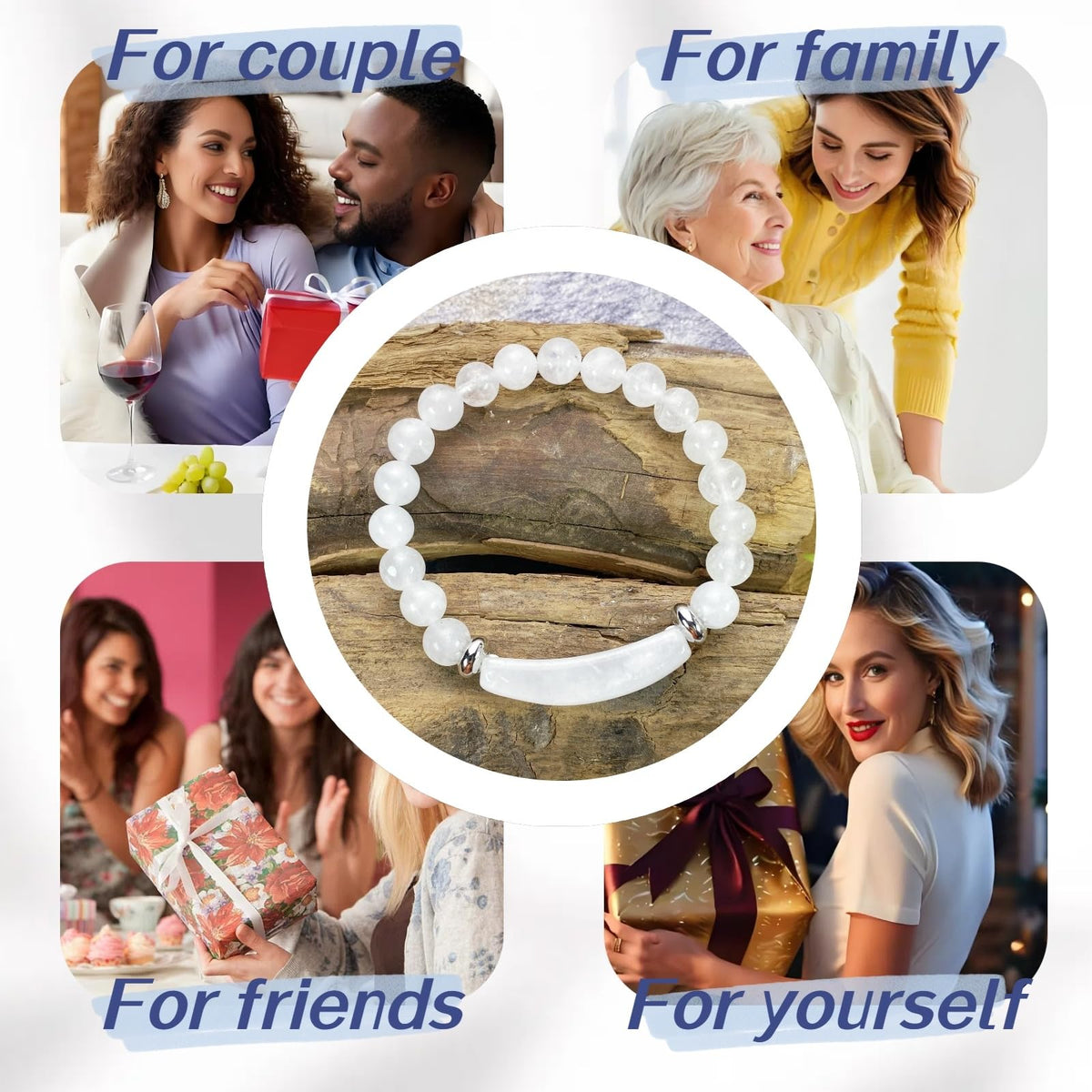 EDEN'S CALL 8mm Healing Crystal Beads Stretch Bracelet Handmade Good Luck Energy Chakra Stone Beaded Bangle, Rock Quartz
