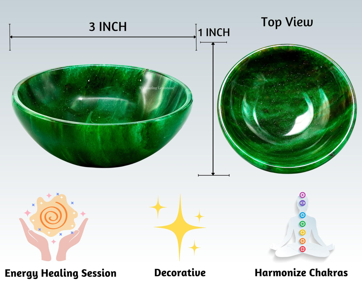Dark Green Aventurine Crystal Bowl - 3 Inch Decorative Bowls for Room and Home Decor - Gemstone Healing Crystals for Elegant Display, Positive Energy Balance and Gift