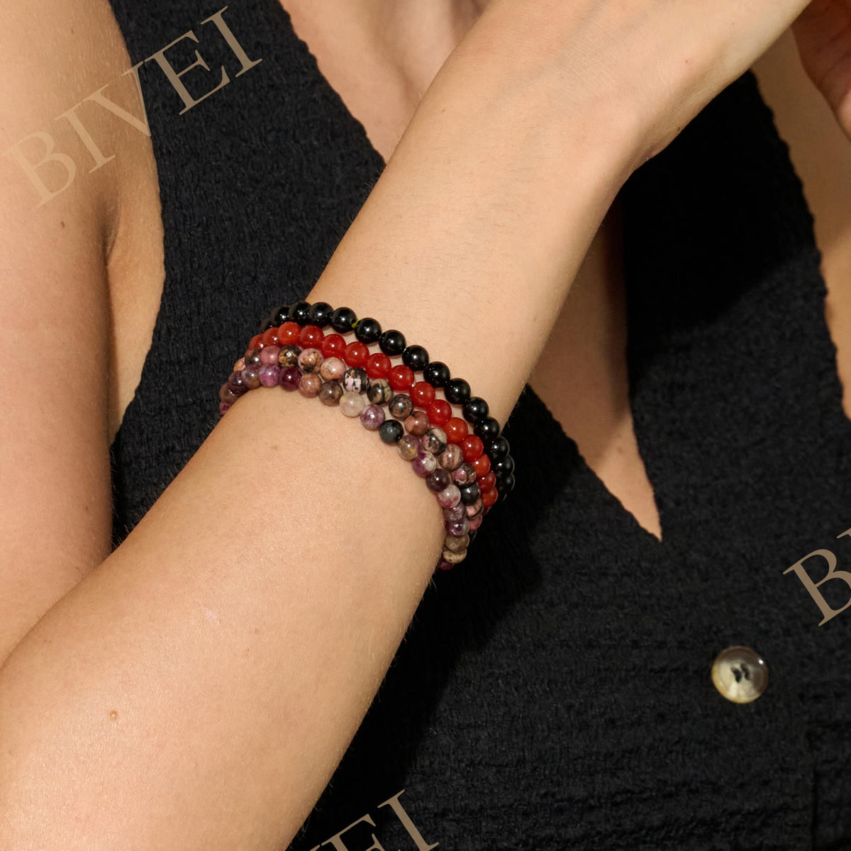 Bivei Garnet - Passion & Energy - 6mm Beaded Bracelets for Women Handmade Semi Precious Natural Stone Stretch Elastic Jewelry for Women Yoga Protection Gifts