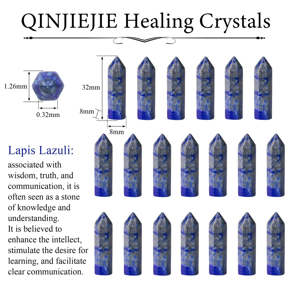 QINJIEJIE Lapis Lazuli 20 PCS Healing Crystals Stones Sets Wands Bulk Natural Pocket Crystal Towers Assorted Pointed Reiki Gemstones Polished Energy Meditation Chakra Gifts for Women Men