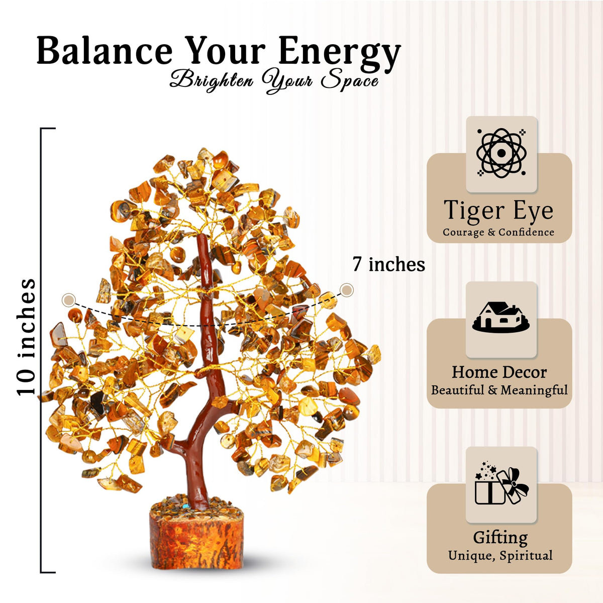 YATSKIA Tiger Eye Crystal Tree - Gemstone Tree of Life - Tiger Eye Stone - Chakra Gifts - Crystal Décor - Feng Shui Decor - Spiritual Gifts for Women