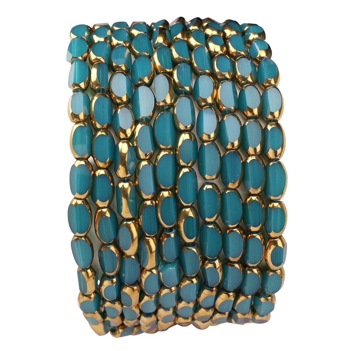 DADIFEN Glass Rice Beads Peacock Blue 4x6mm 50pcs Faceted Oval Golden Edge Crystal Loose Beads for DIY Craft Jewelry Making