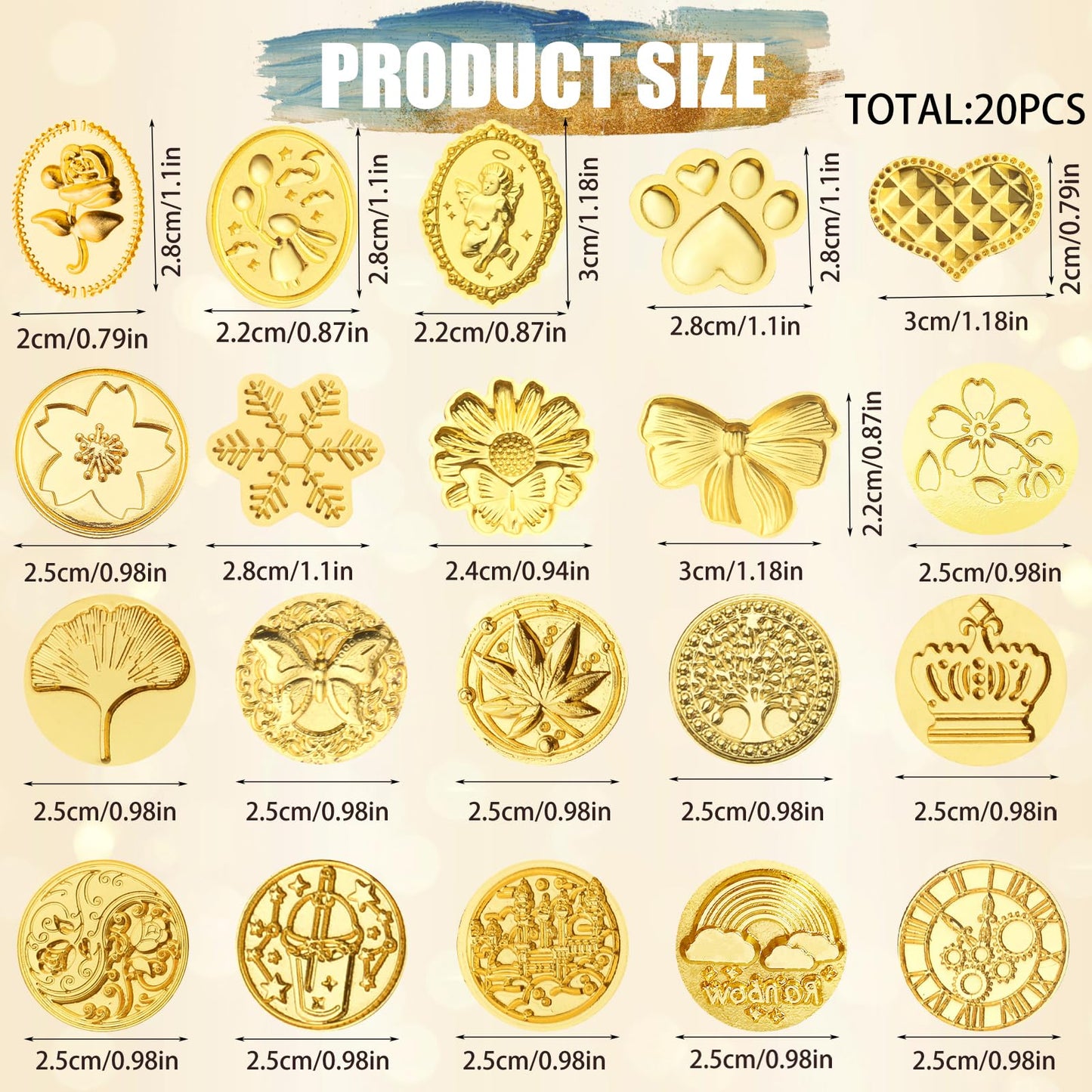Wax Seal Stamp Kit,Vintage Classic Sealing Wax Stamp Heads with Wooden Handle & Metal Wax Seal Molds, with Envelope Greeting Card, for Gift Wrapping,Wedding, Party Invitations (Gold-A02)