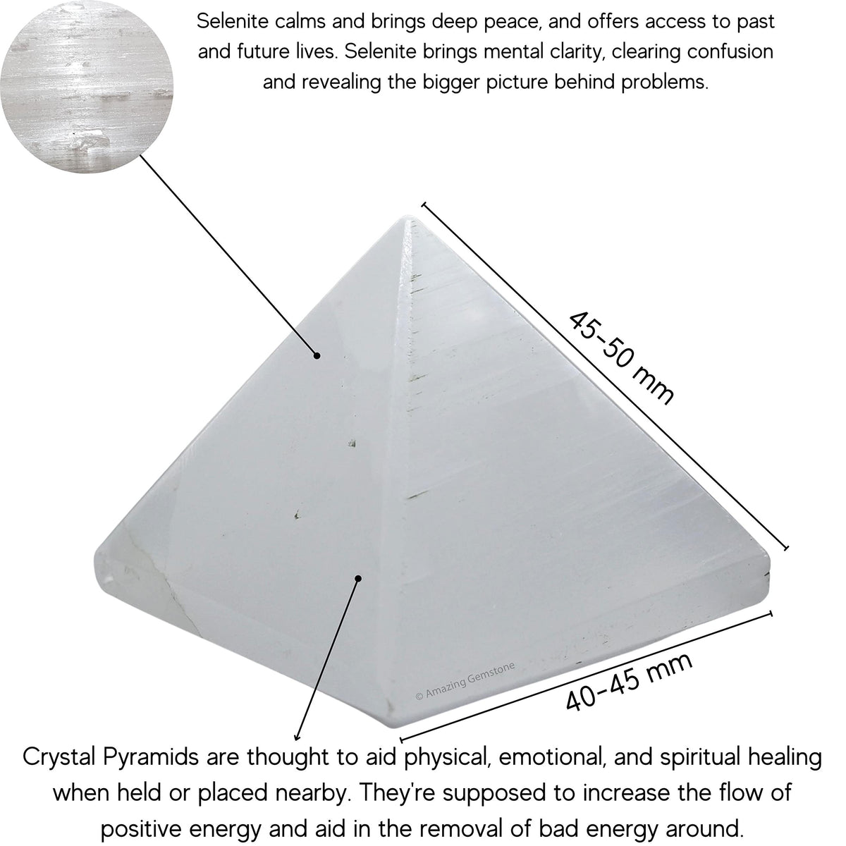 Amazing Gemstone Selenite Pyramid Crystal Healing Stones - 2" Great Pyramid Figurine of Natural Stone Pyramid for Meditation, Reiki, Chakra Balancing and Crystal Pyramids Grid