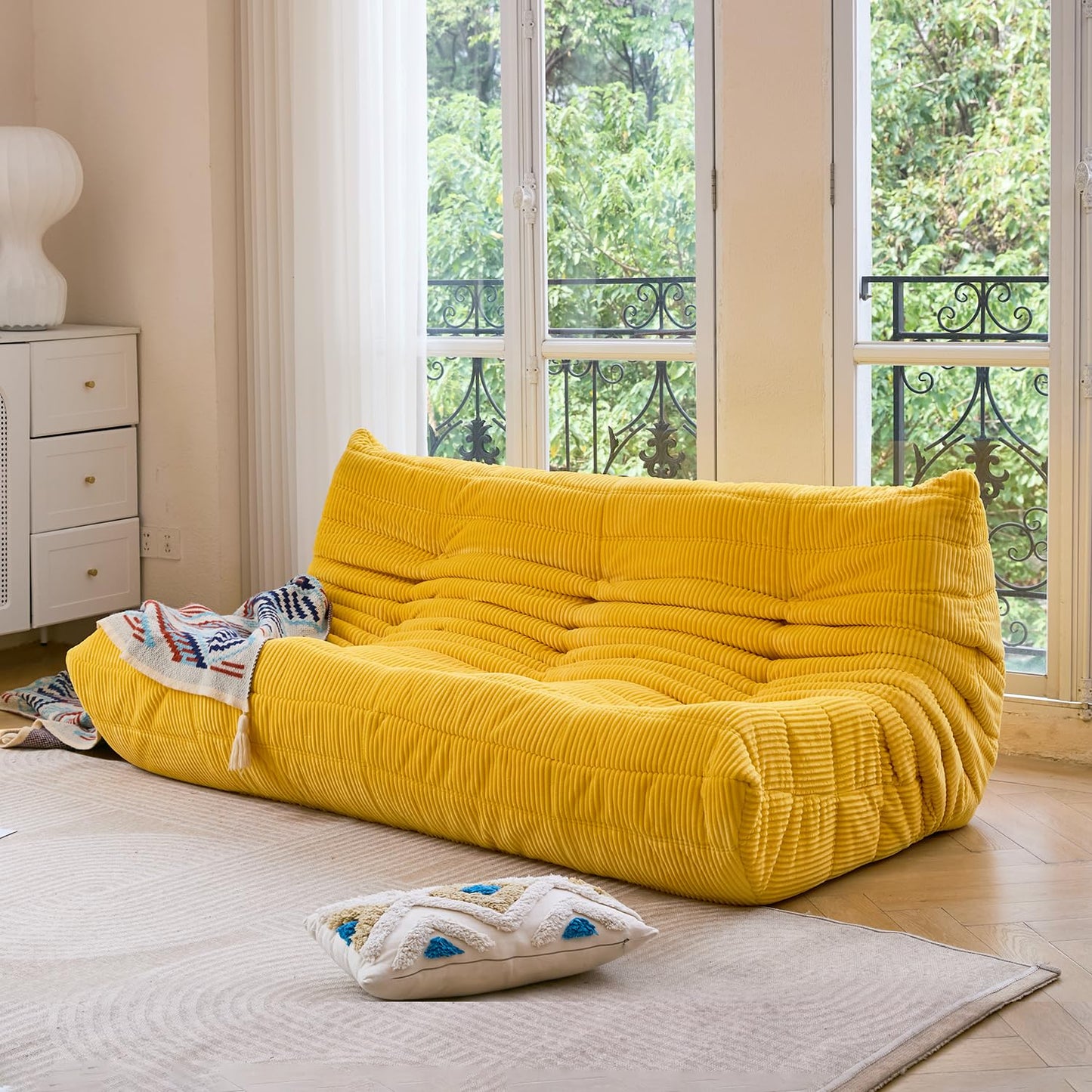 N&V Fireside Three Seater Sofa, Mid Century Armless Twin Size Floor Lounge Chair, Soft Premium Corduroy Accent Chair for Living Room, Bedroom (Tuscany)