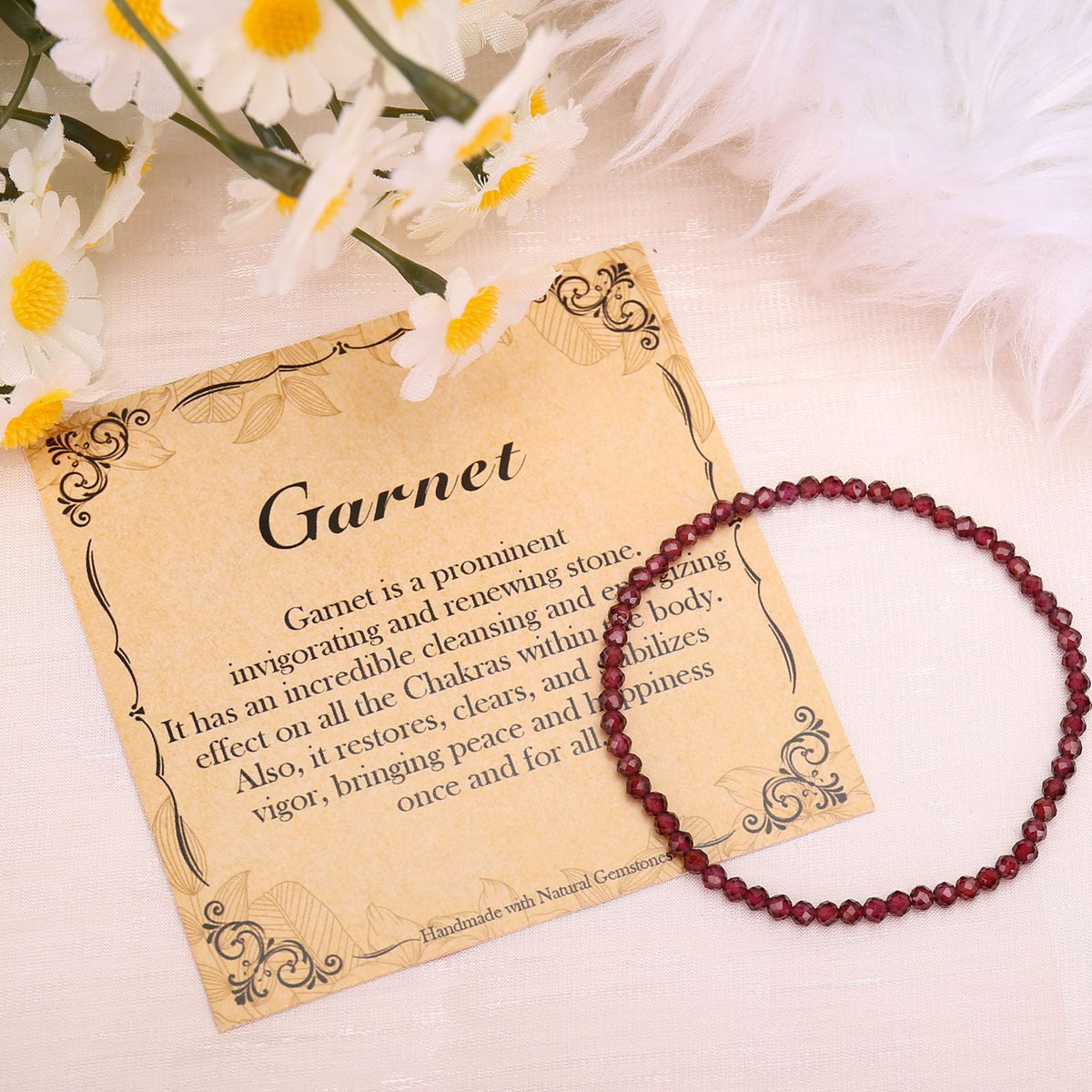 BONNY BOXX Natural Genuine Gemstone Faceted Round Beads Bracelets, 3mm Adjustable Stretchy Tiny Faceted Garnet Bracelet, Healing Crystal Reiki Chakra Dainty Jewelry Fashion Gifts