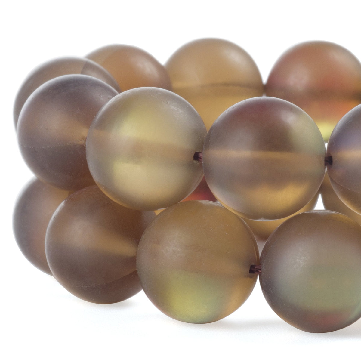 RUBYCA 12mm Round Moonstone Matte Crystal Glass Beads Aura for Jewelry Making Brown, 1 Strand