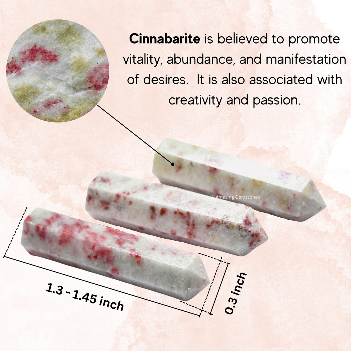 Amazing Gemstone Cinnabarite Crystal Points Bulk Healing Crystals - Pack of 3 Single Terminated Healing Wand Point Bulk Crystals for Crafts, Crystal Grid, DIY Work - Premium Crystals - Beginners Gift