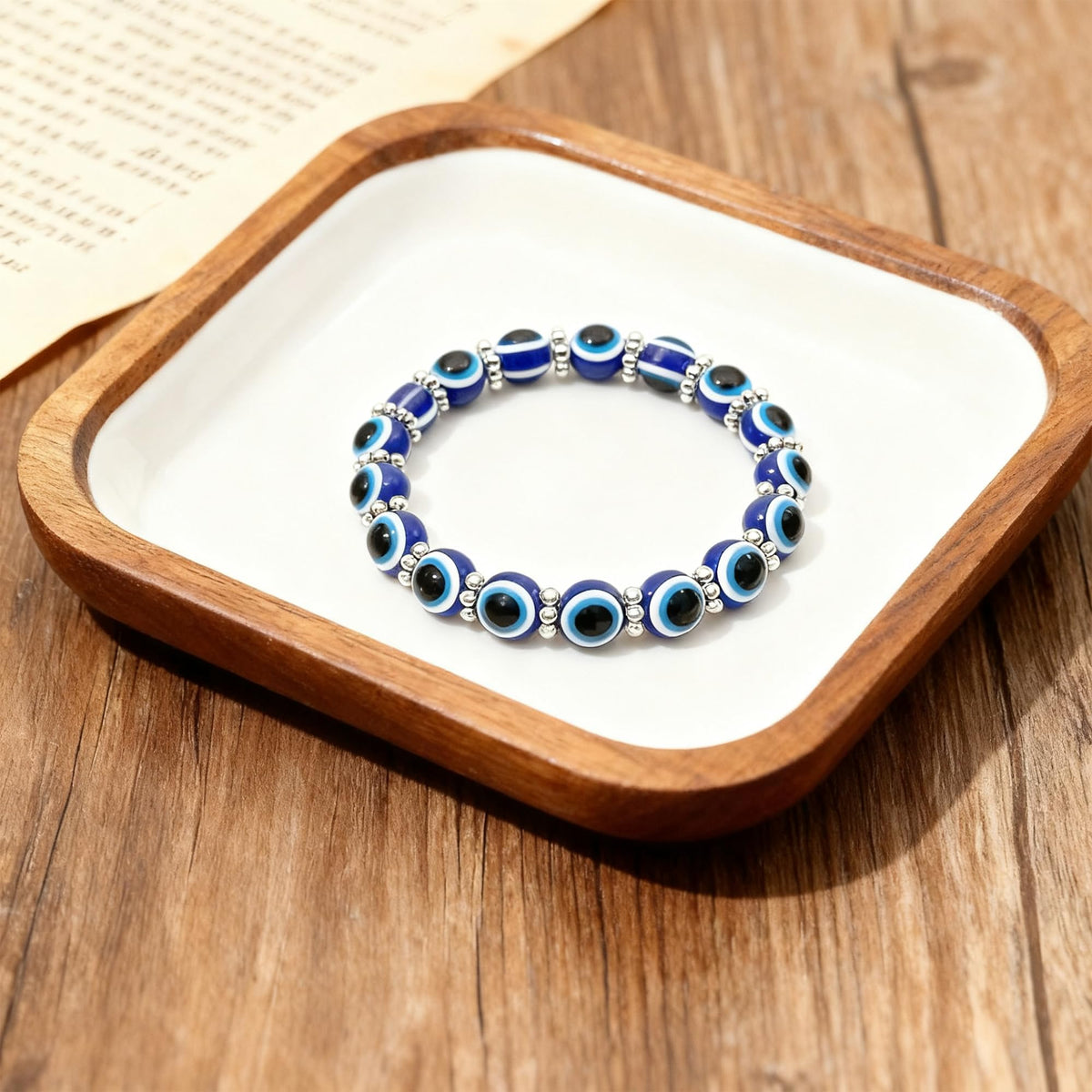 Cryhand Female 8mm Beaded Bracelets For Women Evil Eyes Bracelet for Men Handmade Lucky Money Stretchy Crystal Bracelets Best Gifts