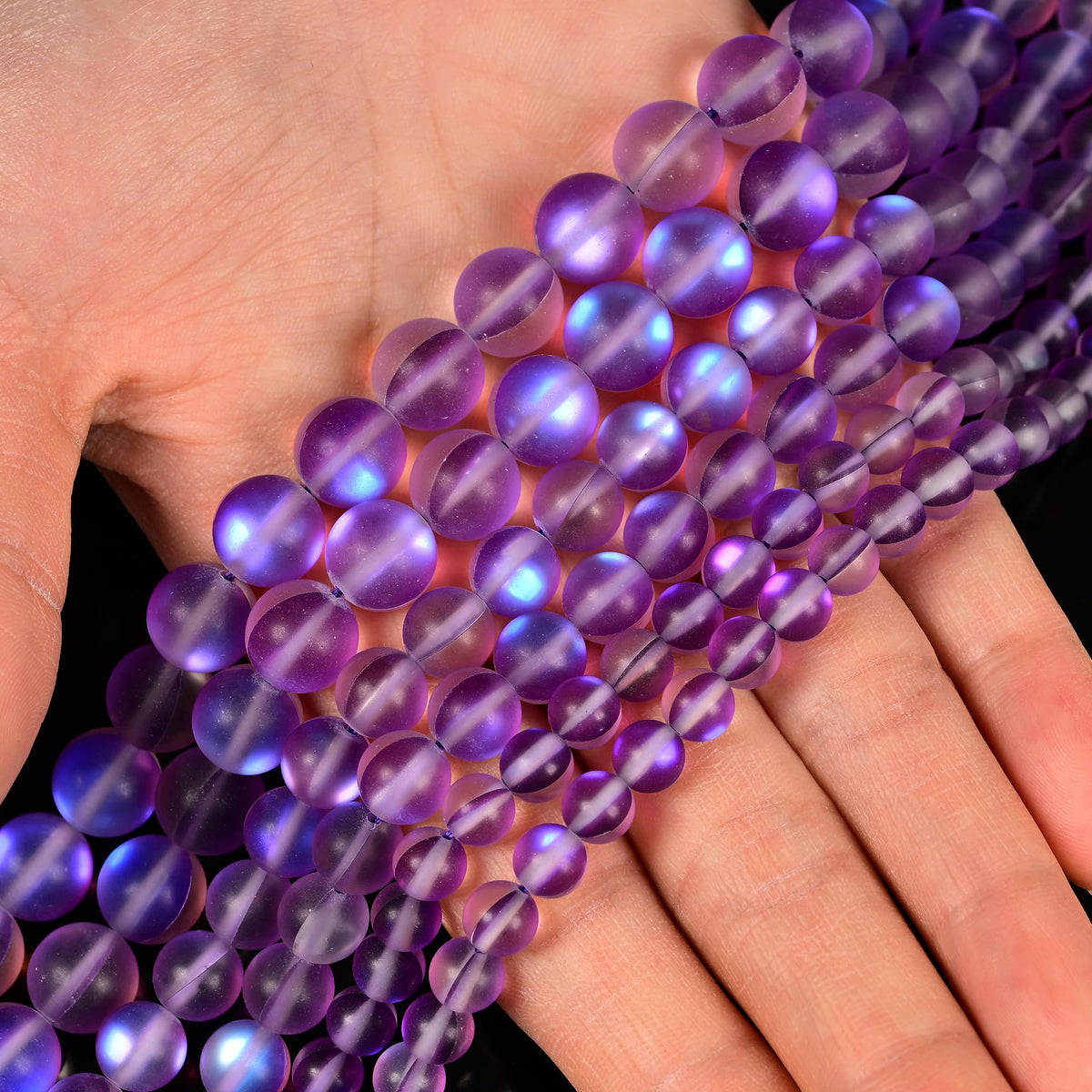 6mm Matte Purple Mermaid Aurora Crystal Glass Bead, Glitter Round Synthetic Moonstone Beads for Jewelry Making Bracelets
