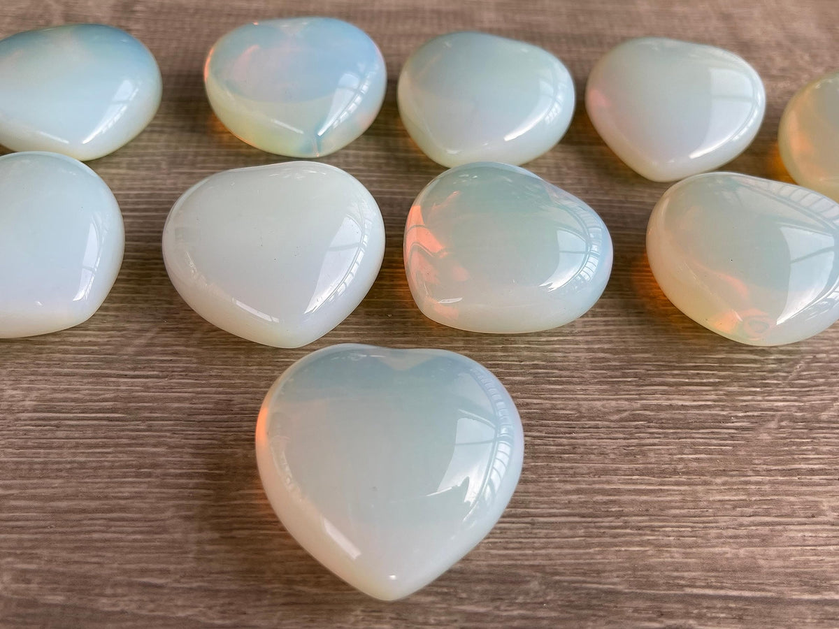 GAF TREASURES Opalite Gemstone Hearts, Polished Opalite Puffy Hearts, Opalite Crystal Palm Stone, Opalite Healing Crystal Hearts (1 Heart)