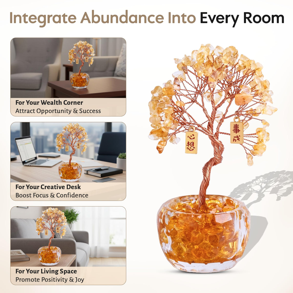 Now Aurah Citrine Crystal Ornament Handmade Gemstone Tree for Desk Decor Feng Shui Money Tree Attracts Wealth & Positive Energy. Thoughtful Gift for Women &Men