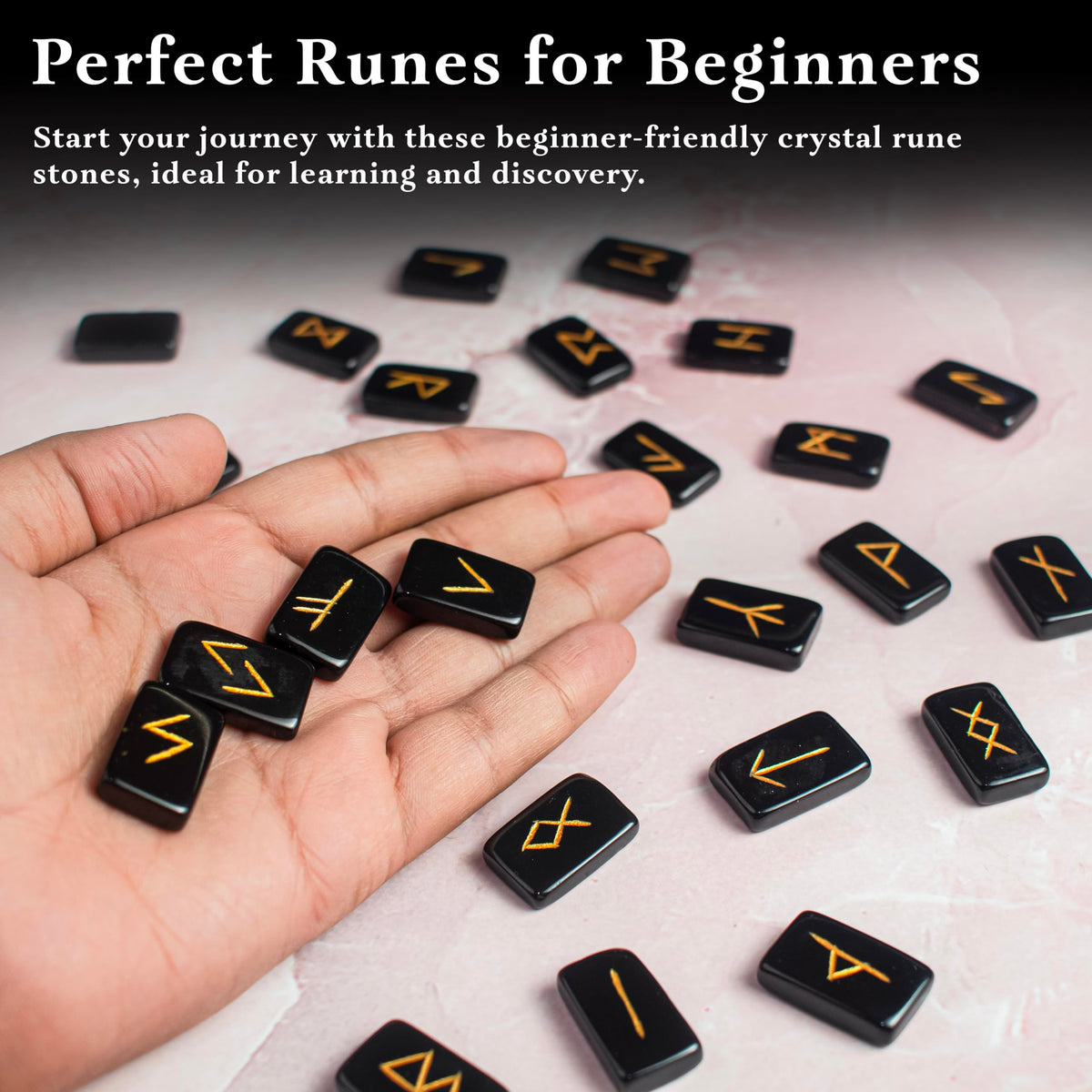 Crocon Black Agate Rectangle Shape Gemstone Runes with Elder Futhark Alphabet Engraved 25 pcs Rune Set Crystal Metaphysical Healing Chakra Reiki Runes Set with a Pouch Fathers day gift Size: 20-25mm