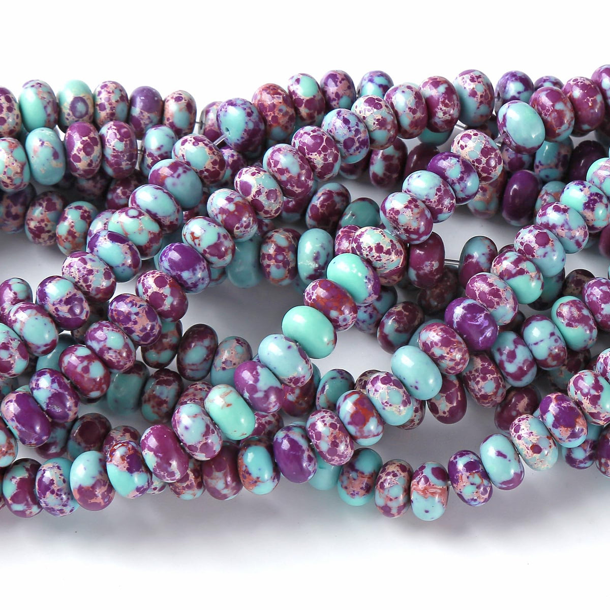 76pcs 5x8mm Natural Stone Galaxy Sea Imperial Jasper Rondelle Spacer Loose Beads Abacus Disk Stone Round Loose Gemstone Beads for Jewelry Making DIY Bracelet Necklace