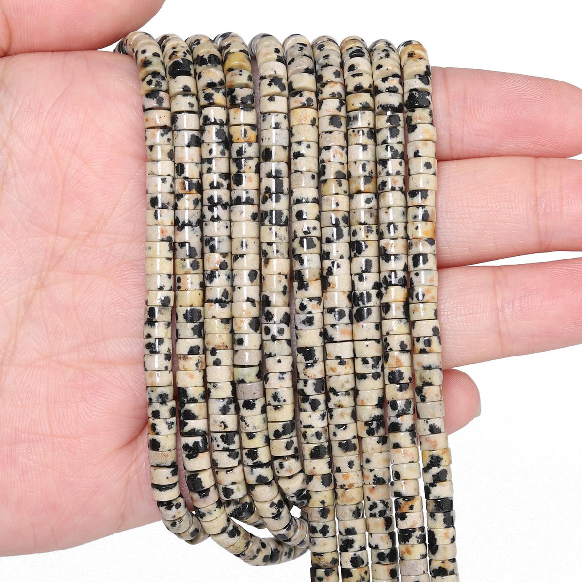 NITOPUPU 150Pcs 4×2mm Natural Dalmatian Jasper Spacer Stone Beads for Jewelry Making Supplies, Loose Semi Flat Round Gemstone Tube Beads for Bracelets DIY Crafts