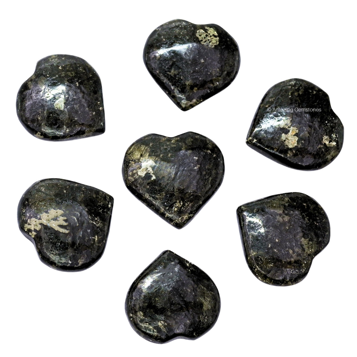 Amazing Gemstone Nuummite Stone Heart - Pack of 2 Crystal Heart Stones Rocks - Corazones De Piedra Crystals and Healing Stones Heart Shaped Crystal - Stocking Stuffers Gifts