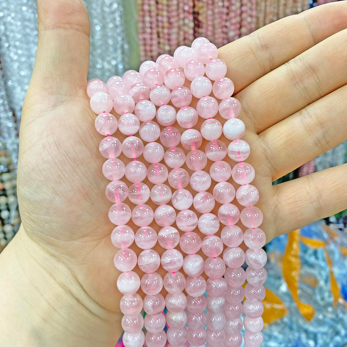 8MM 46PCS Natural Crystal Stone Madagascar Rose Quartz Gemstone Beads for Jewelry Making DIY Bracelet