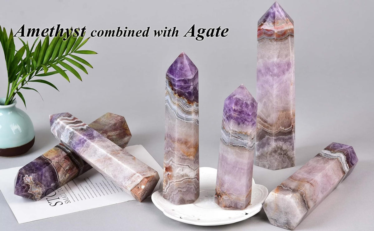 VIZYTOU Purple Amethyst Agate Stone Tower Obelisk Large Healing Crystal Rock Point Wand Reiki Healing Gifts 0.6-1.1 LBS