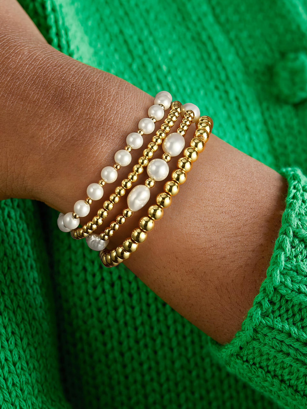 Badu Gold Beaded Bracelets for Women Boho Crystal Multiple Layered Stackable Wrap Bangle Set Paperclip Chain Trendy Jewelry (Gold-4Pcs-Pear)