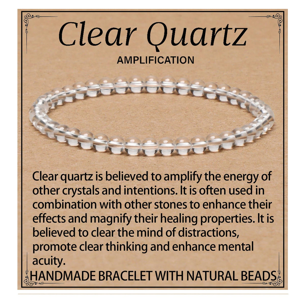 LPBeads Handmade Natural Gemstone Stretch Elastic 4mm Clear Quartz Bracelet Healing Crystal Round Stone Beads Jewelry Gifts for Women Men