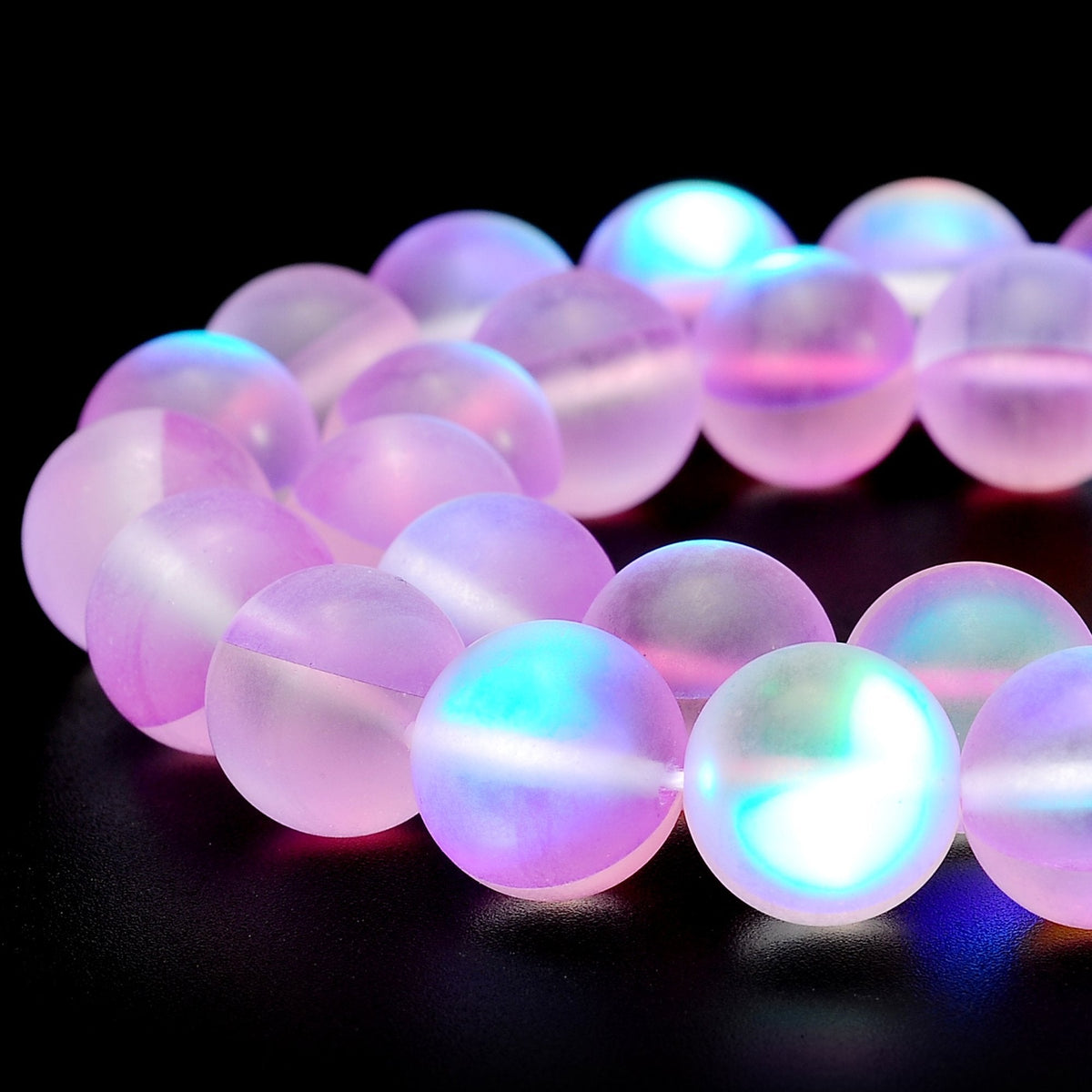 RUBYCA 8mm Round Moonstone Matte Crystal Glass Beads Aura for Jewelry Making Purple, 1 Strand